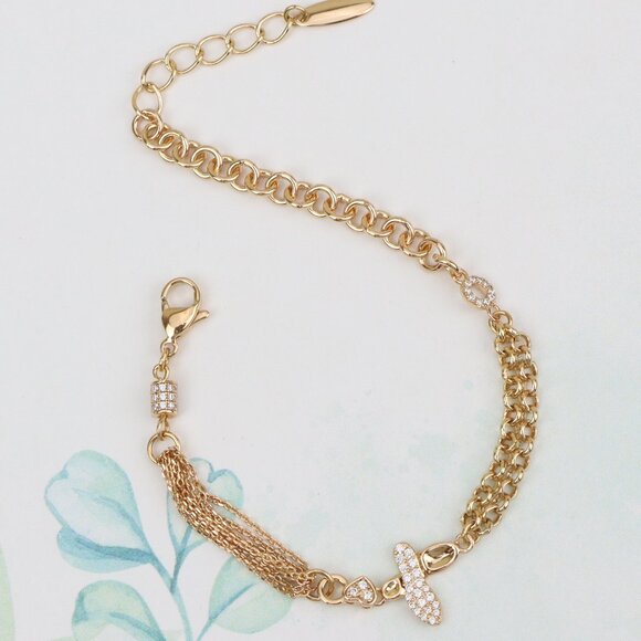 "Elegant Rose Gold Plated Bee Charm Bracelet with Dual Chain Design, XPBL0923 - Picture 1 of 13